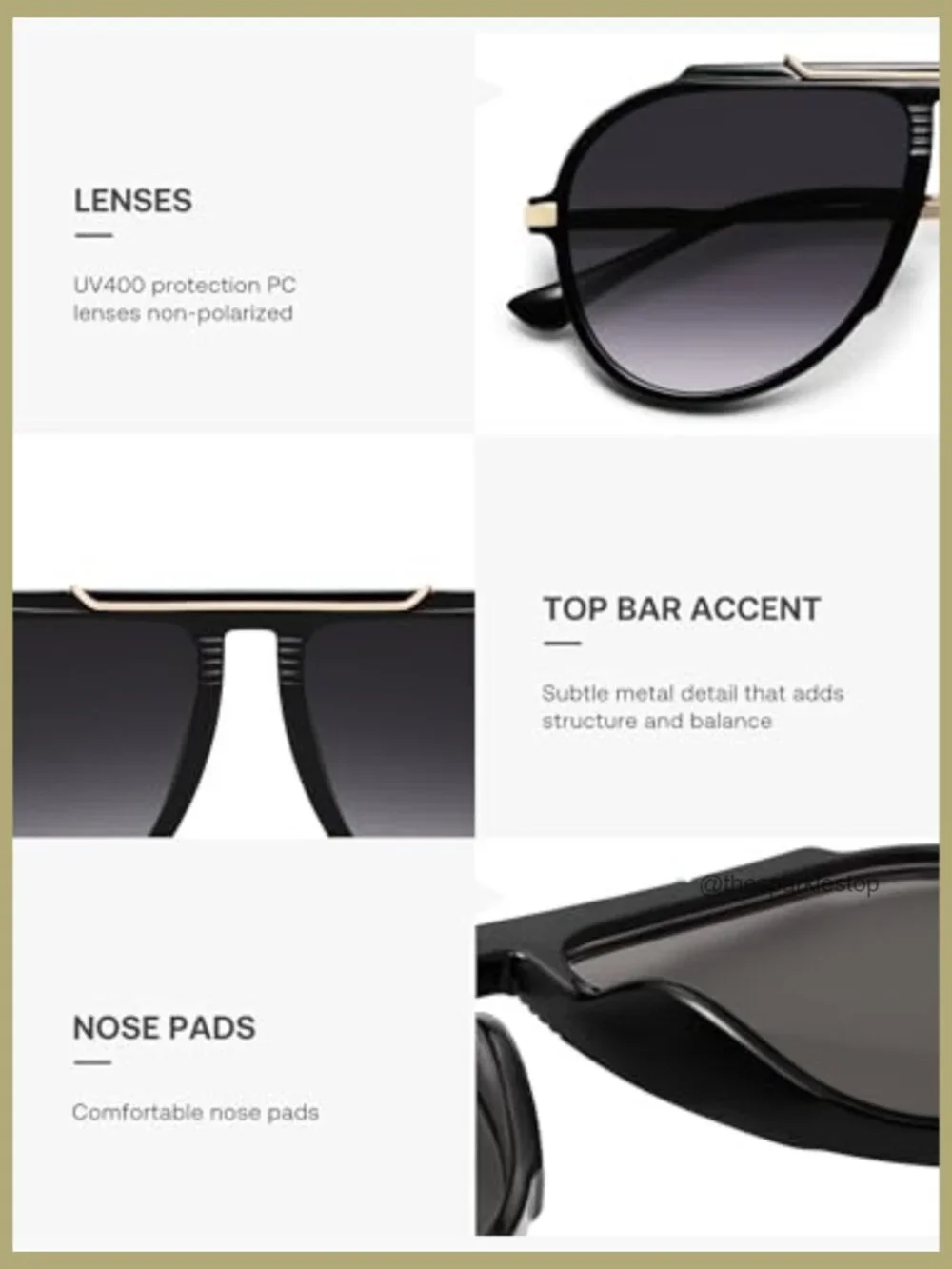 Retro Oversized Aviator Sunglasses UV400 Protection Plastic Frame